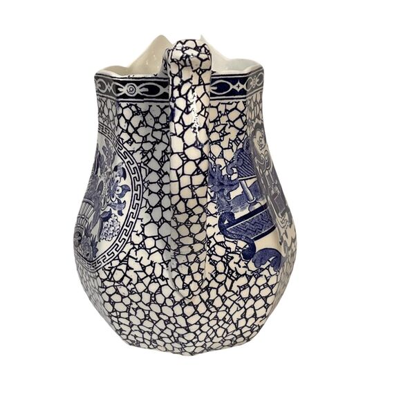 Vtg English William Adams Double Sided Blue & White Pottery Pitcher Oriental - Picture 4 of 12